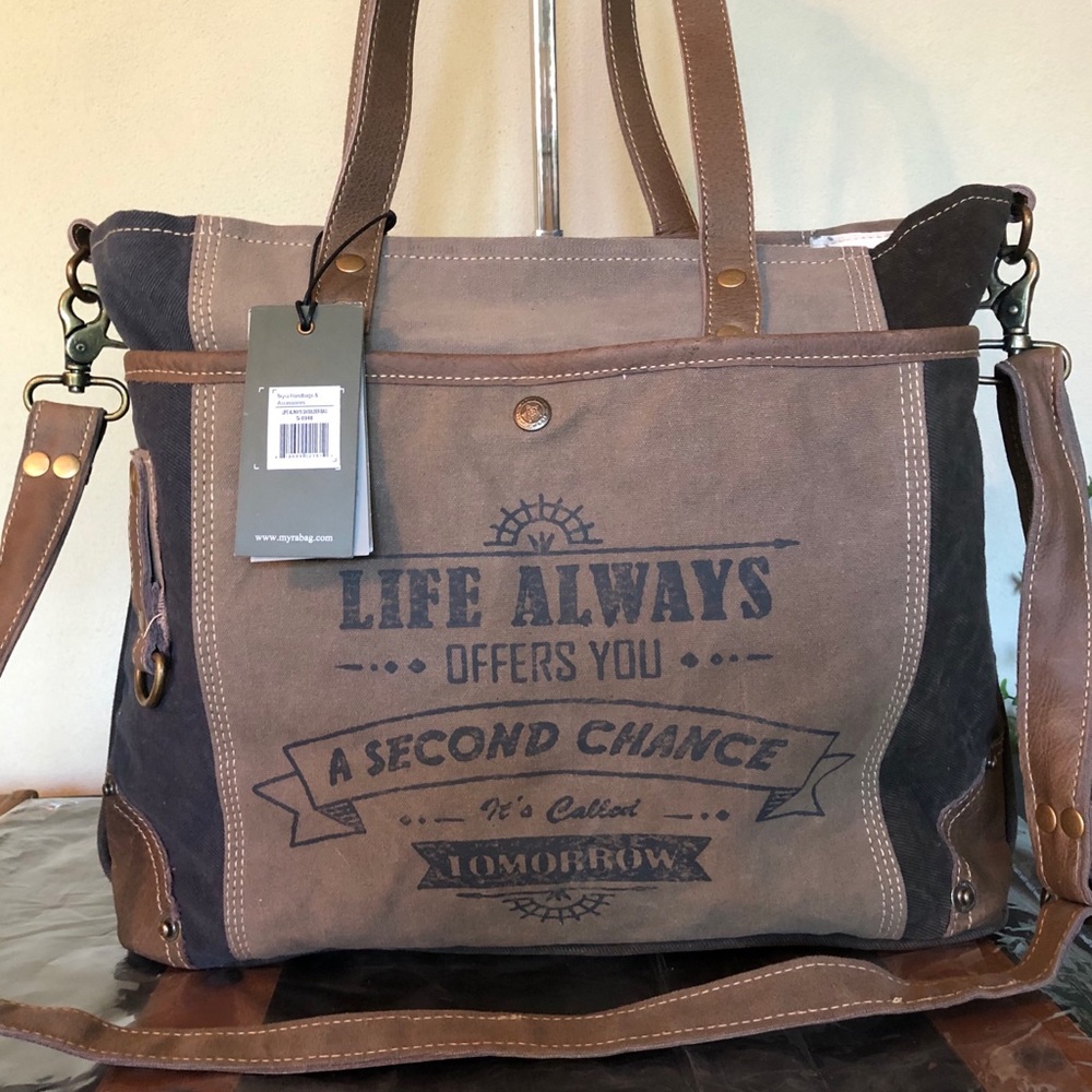 Myra bag Life Always Shoulder Purse  Canvas - Picture 3 of 8